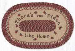 Braided rug with lady bug design and words saying "There's no place like home" in burgundy, red, tan, and brown colors