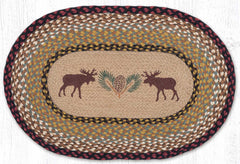 Braided rug with moose and pinecone design for cabin rustic style home