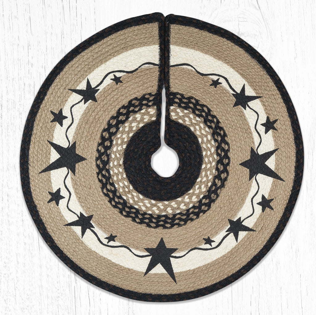 TSP-313 Primitive Stars Black Printed Tree Skirt Round 30"x30"