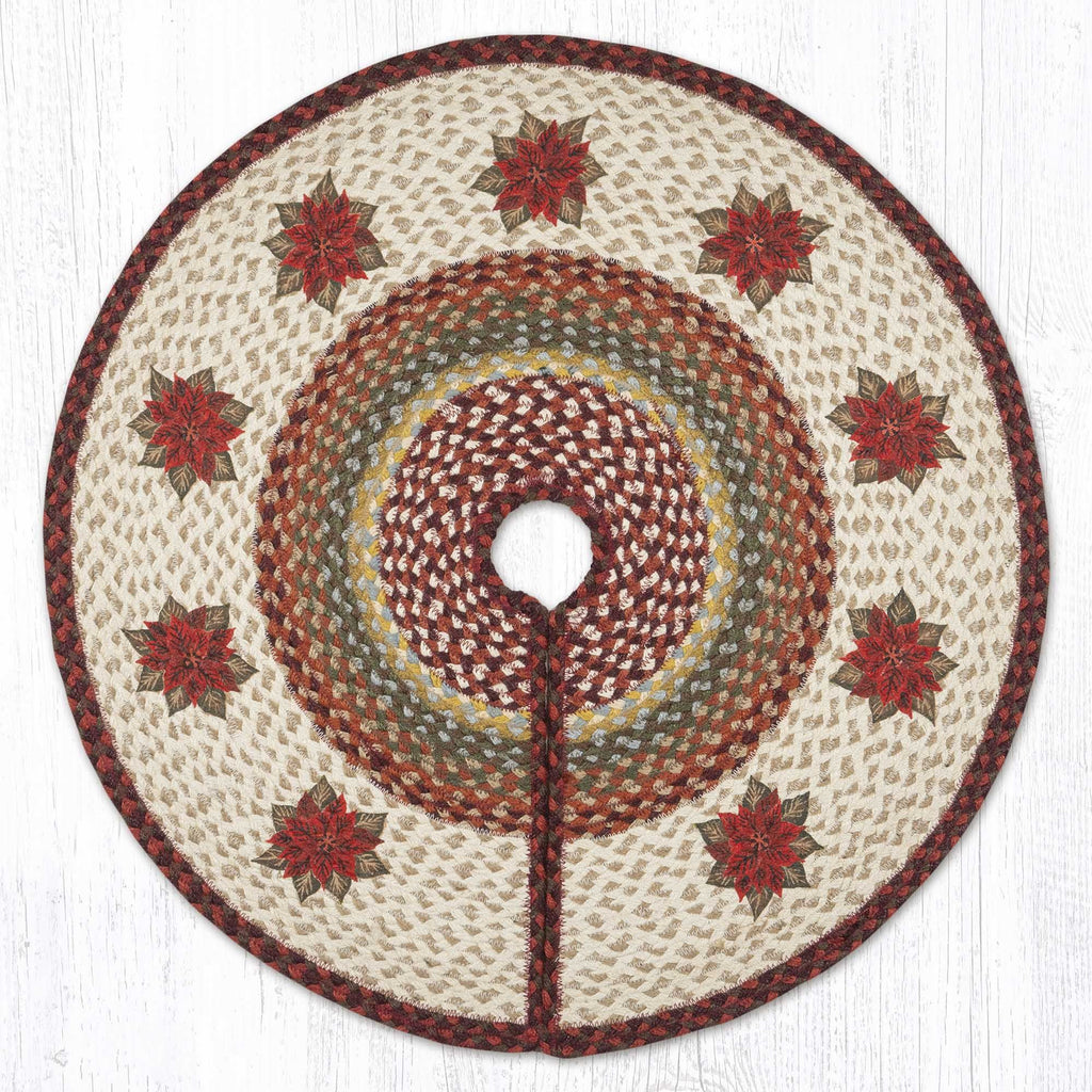 TSP-417 Primitive Poinsettia Printed Tree Skirt Round 30"x30"