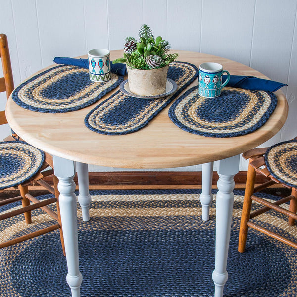 VHC Brands Great Falls Blue Jute Farmhouse Placemat – 12x18 Rectangular Braided, Indigo/Creme