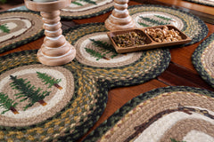 table runner and placemat with tree and branch designs for rustic cabin style table setting