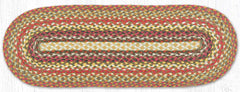 Braided Jute table runner with orange, rust, yellow, tan and green colored braids. 