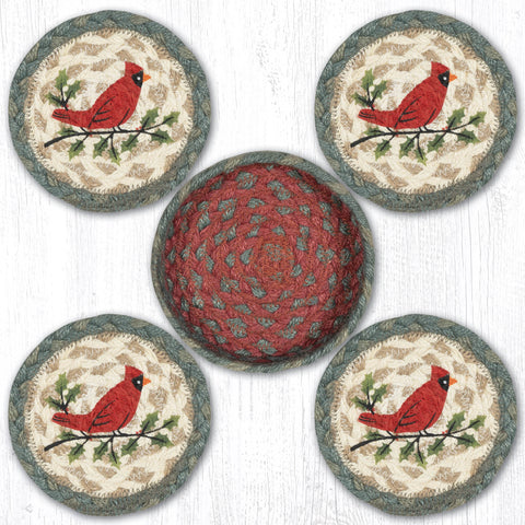 CNB-025 Holly Cardinal Coasters In A Basket