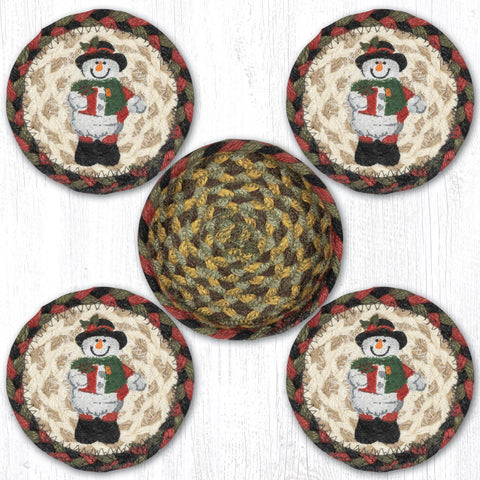 CNB-081 Snowman Top Hat Coasters In A Basket