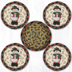 CNB-081 Snowman Top Hat Coasters In A Basket