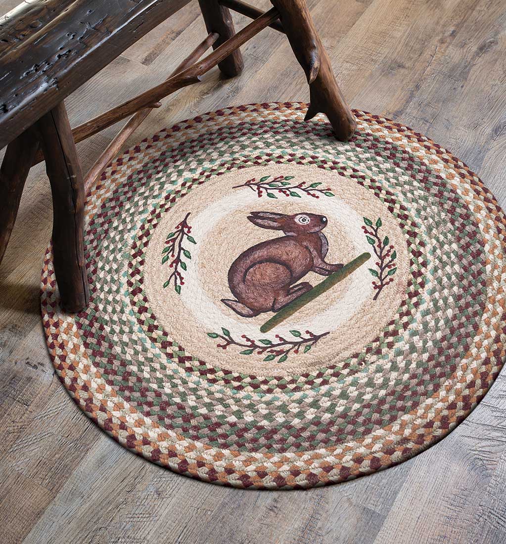 RP-413 Vintage Rabbit Round Rug | The Braided Rug Place