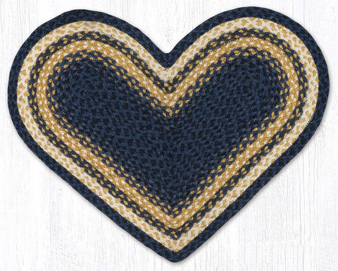 C-079 Light Blue, Dark Blue and Mustard Braided Rug Heart / 20