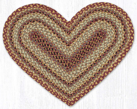 C-357 Burgundy, Gray and Cream Braided Rug Heart / 20