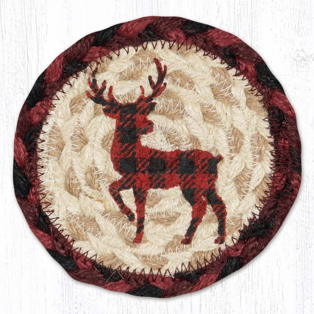 IC-864 Red Plaid Deer Individual Coaster