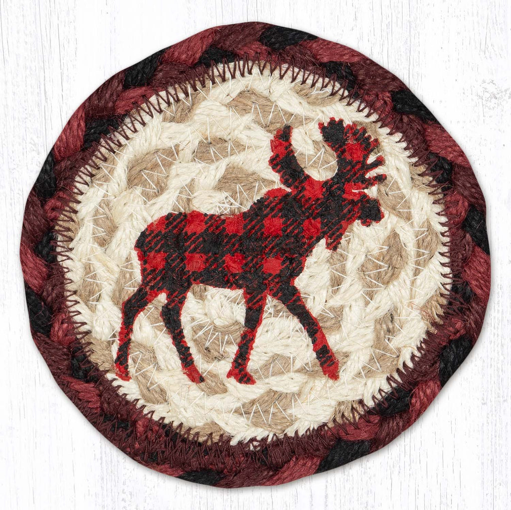 IC-864 Red Plaid Moose Individual Coaster