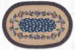 Placemat with blueberry vine border design made with braided jute. 