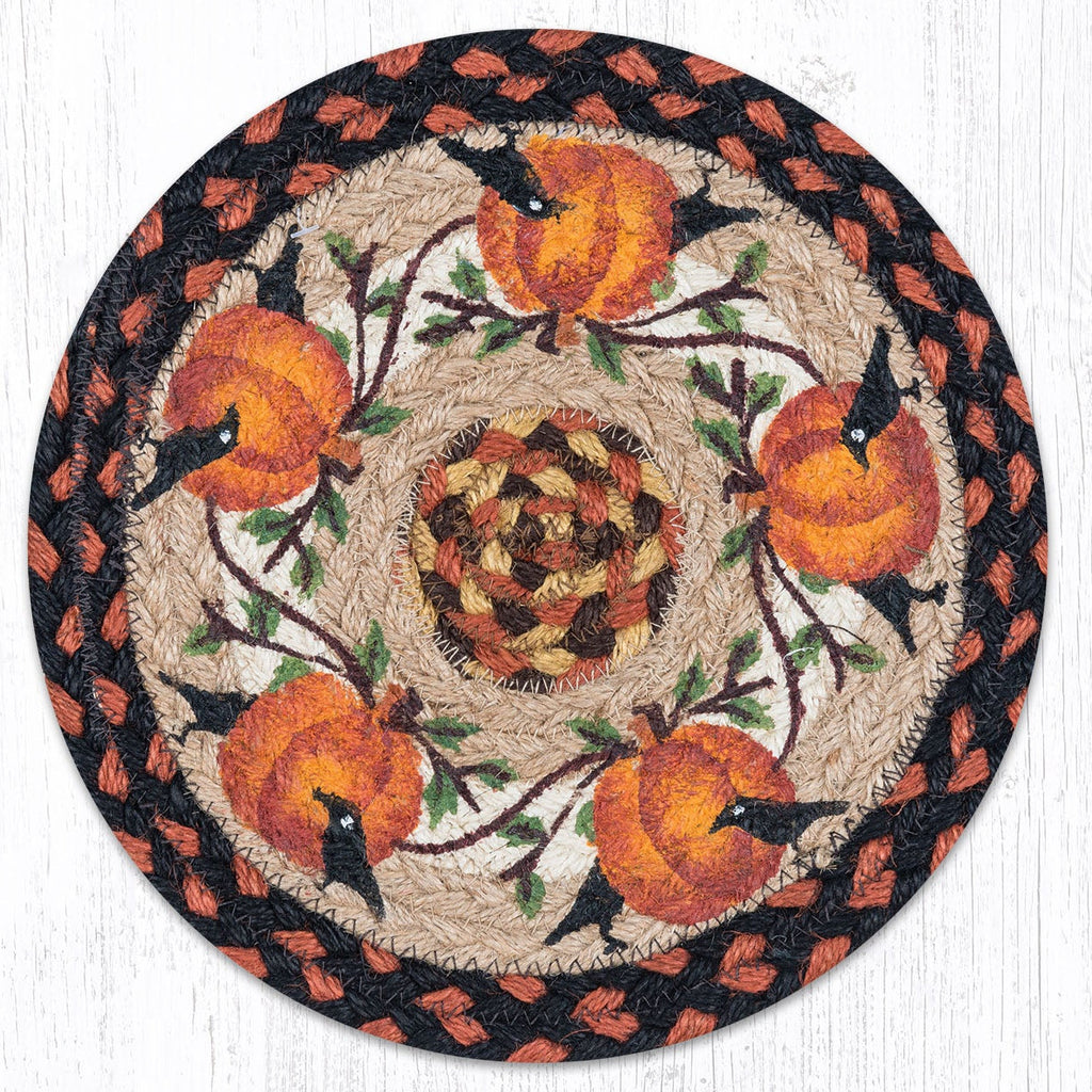 Trivet with pumpkins and black crows.