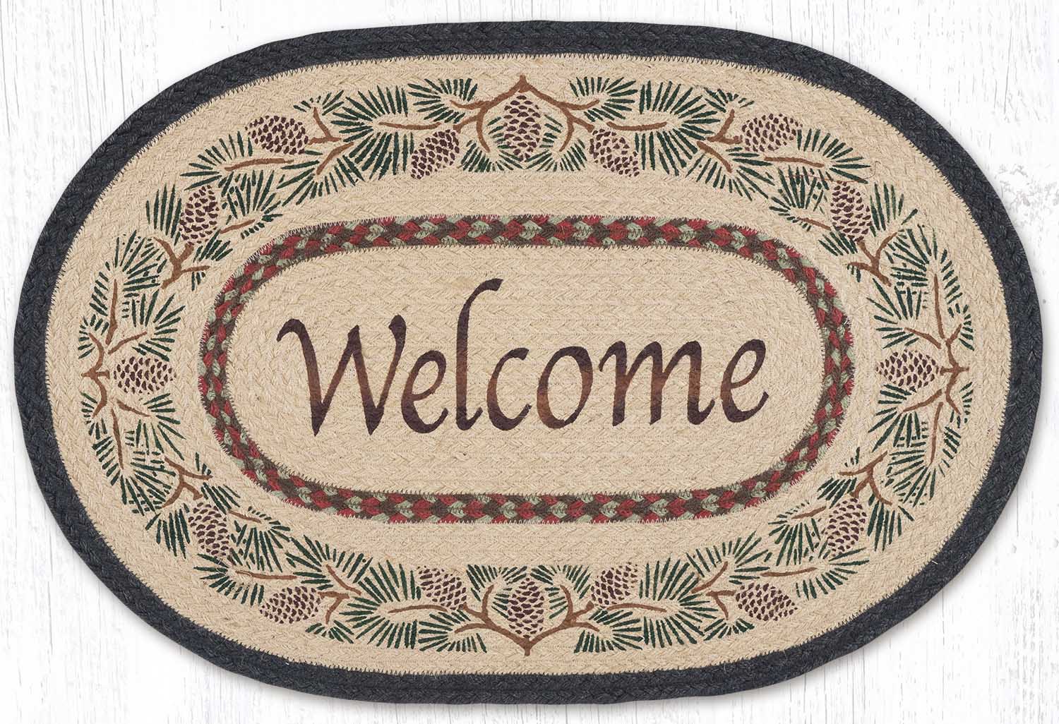 Welcome Rug Patterns OP-081 Pinecone Welcome Oval Rug | The Braided Rug Place