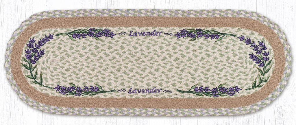 Table Runner with lavender border design made from braided jute.