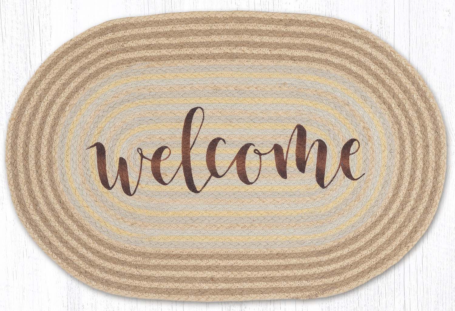Welcome Rug Print OP-916 Welcome Oval Rug | The Braided Rug Place