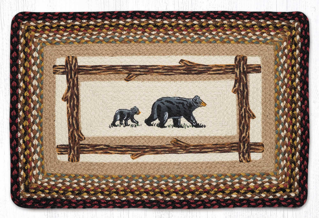 PP-319 Burgundy Mama Bear Baby Bear Oblong Print Rug