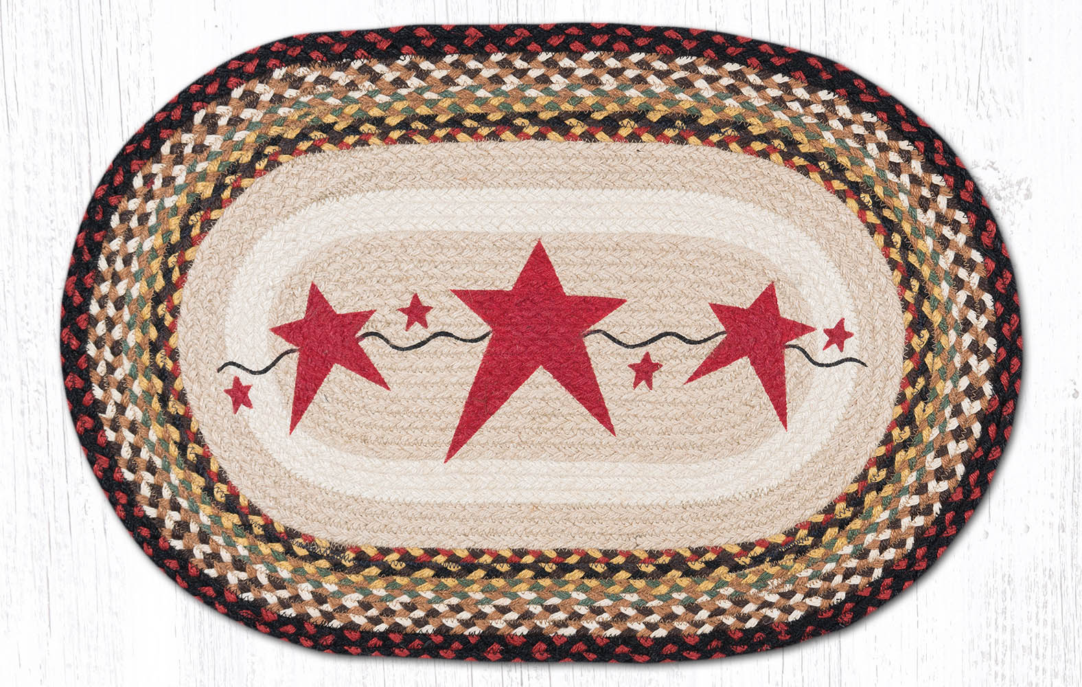 OP-019 Primitive Stars Burgundy Oval Rug | The Braided Rug Place