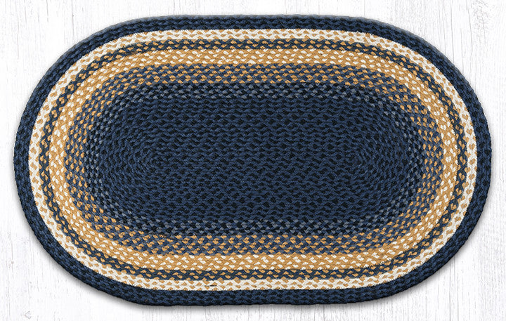 C-079 Light Blue, Dark Blue and Mustard Braided Rug