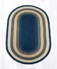 C-079 Light Blue, Dark Blue and Mustard Braided Rug