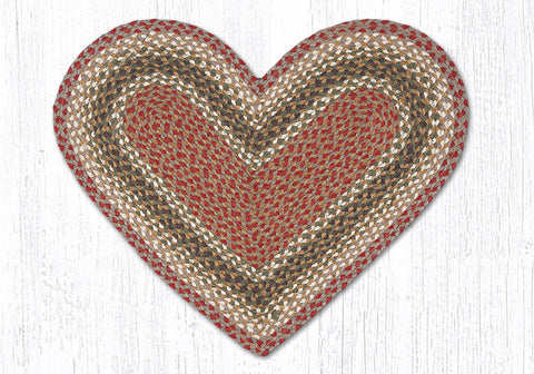 C-024 Olive, Burgundy and Gray Braided Rug Heart / 20