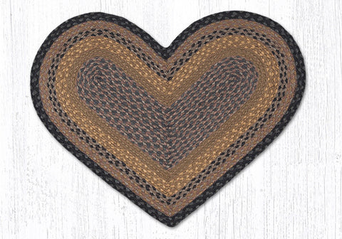 C-099 Brown, Black and Charcoal Braided Rug Heart / 20