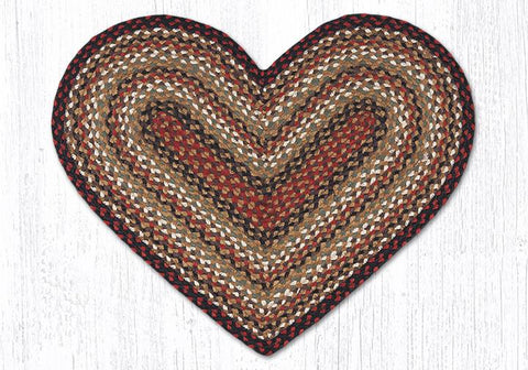 C-319 Burgundy, Mustard and Ivory Braided Rug Heart / 20