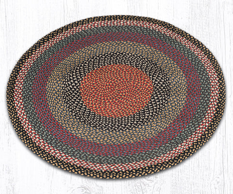 C-043 Burgundy, Blue and Gray Braided Rug Round / 7.75'x7.75'