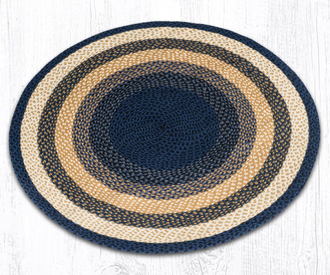 C-079 Light Blue, Dark Blue and Mustard Braided Rug Round / 4'x4'