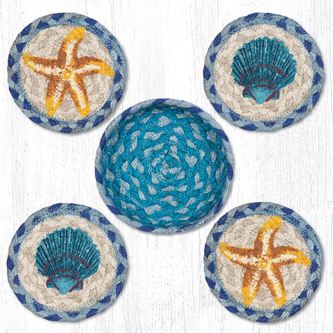 CNB-378 Star Fish Scallop Coasters In A Basket