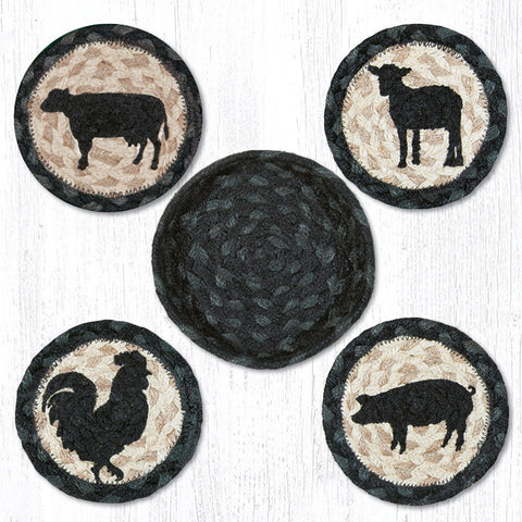 CNB-459 Barnyard Animals Coasters In A Basket