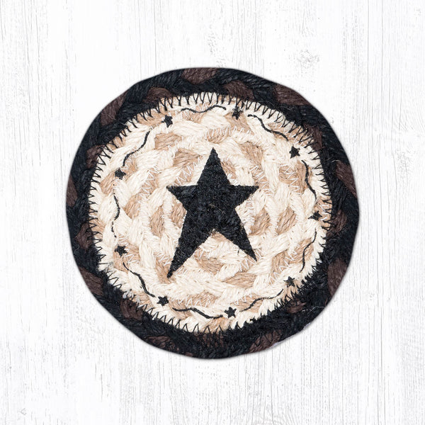 IC-313 Primitive Star Black Individual Coaster | The Braided Rug Place