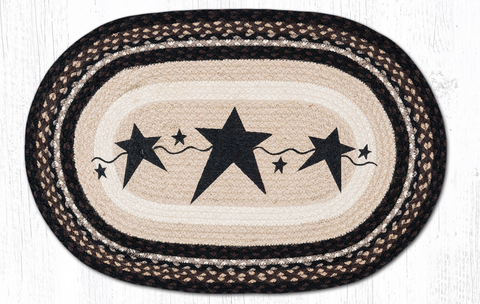 Primitive Star Rug OP-313 Primitive Star Black Oval Rug | The Braided Rug Place