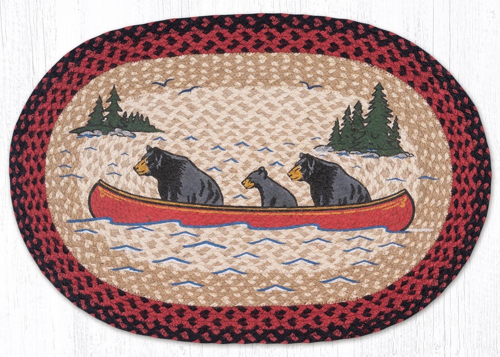 OP-396 Bears In Canoe Oval Rug