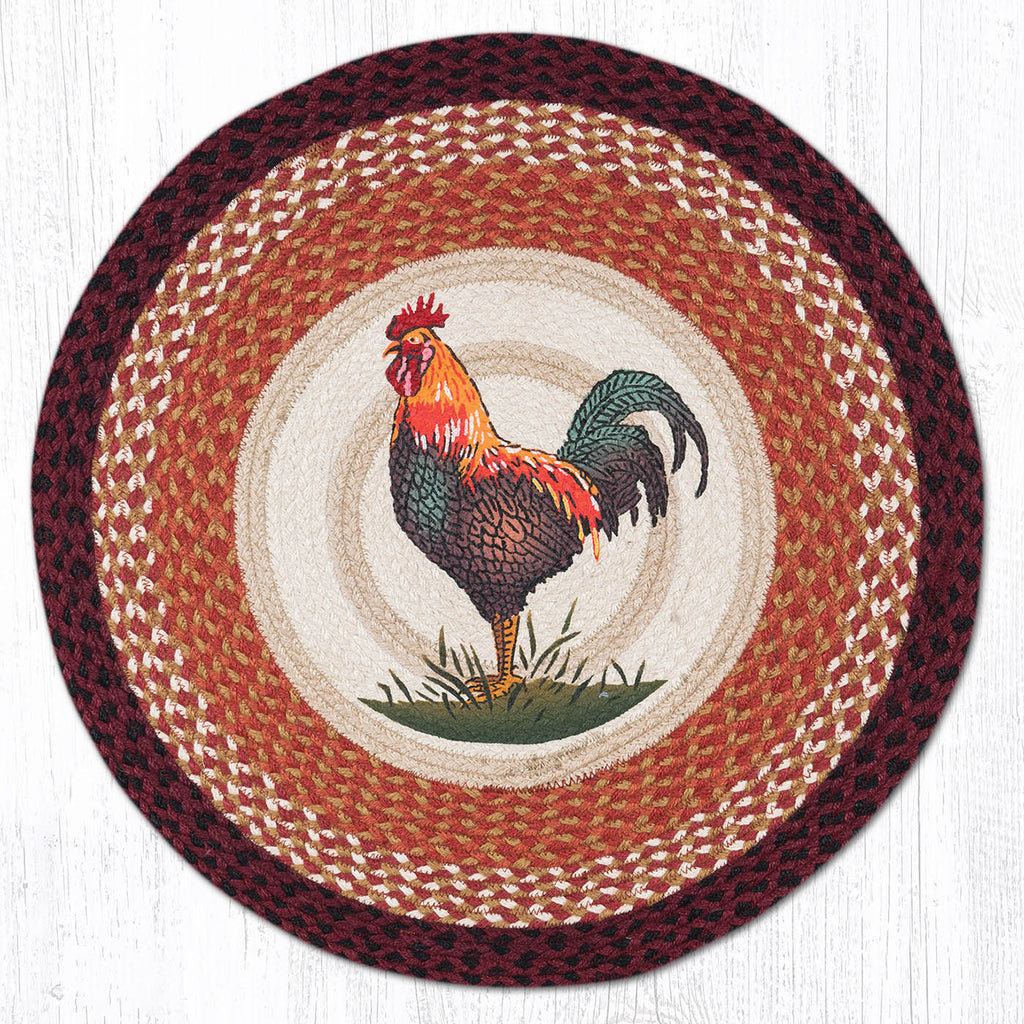 RP-471 Rustic Rooster Round Rug | The Braided Rug Place