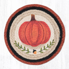 Trivet with pumpkin design with orange and black border. 