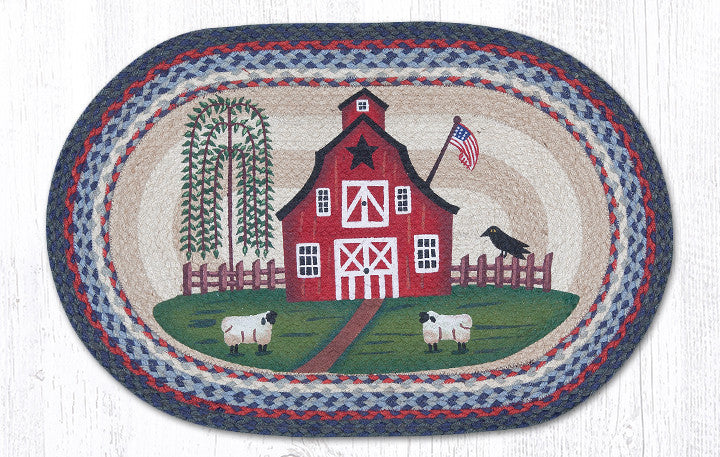 OP-015 Barn Scene Oval Rug | The Braided Rug Place