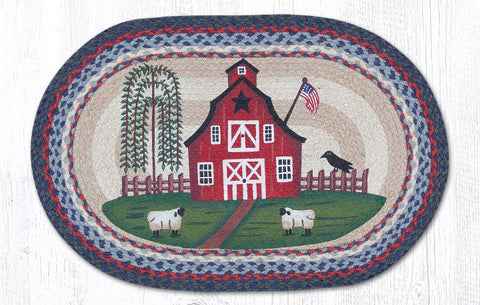 OP-015 Barn Scene Oval Rug