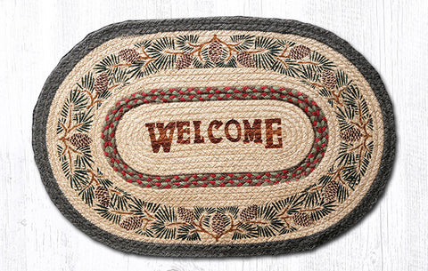 Earth Rugs Pinecone Welcome Oval Braided Rug 20x30