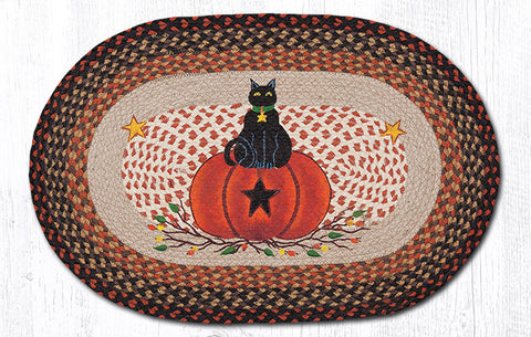 OP-222 Black Cat Pumpkin Oval Rug