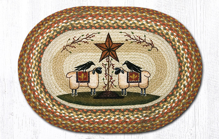 OP-300 Sheep & Barn Star Oval Rug