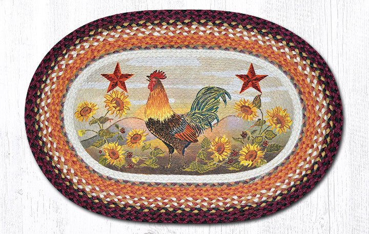 OP-391 Morning Rooster Oval Rug | The Braided Rug Place