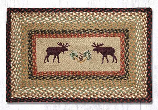 PP-019 Moose Pinecone Oblong Print Rug | The Braided Rug Place