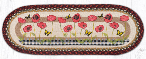 TR-417 Poppies with Black Check Oval Table Runner