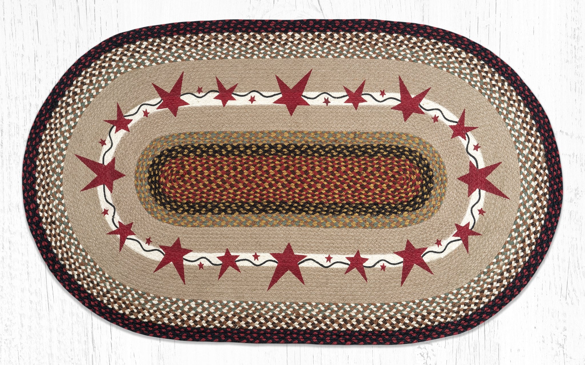 OP-019 Primitive Stars Burgundy Oval Rug | The Braided Rug Place