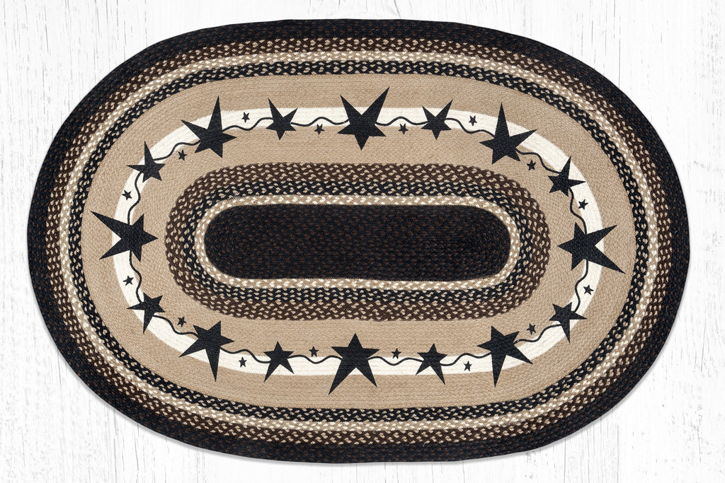 OP-313 Primitive Star Black Oval Rug