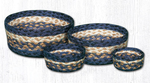CB-079 Light & Dark Blue/Mustard Braided Baskets