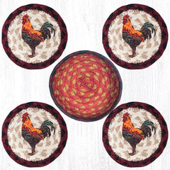 CNB-471 Rustic Rooster Coasters In A Basket