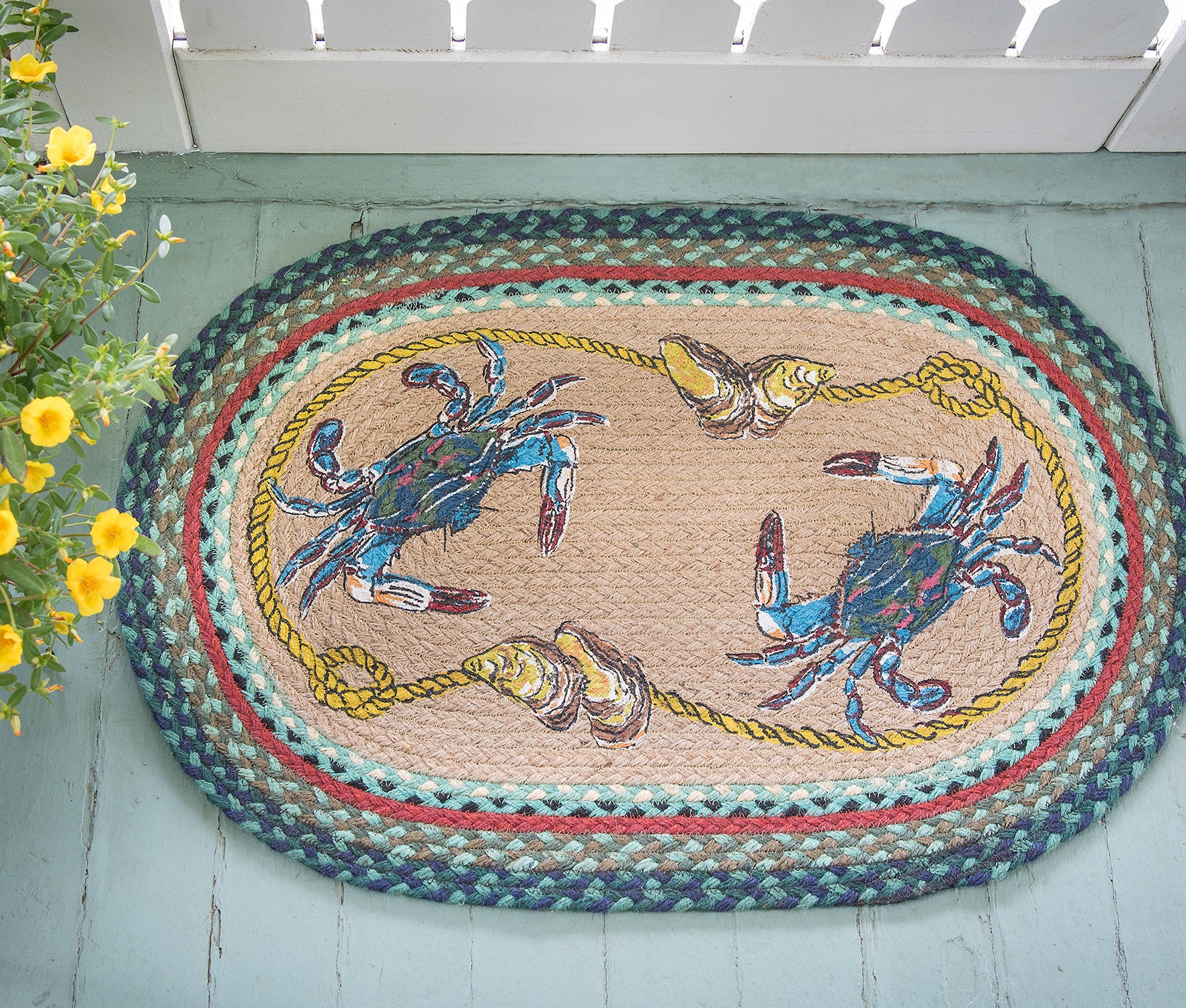 OP-359 Blue Crab Oval Rug | The Braided Rug Place