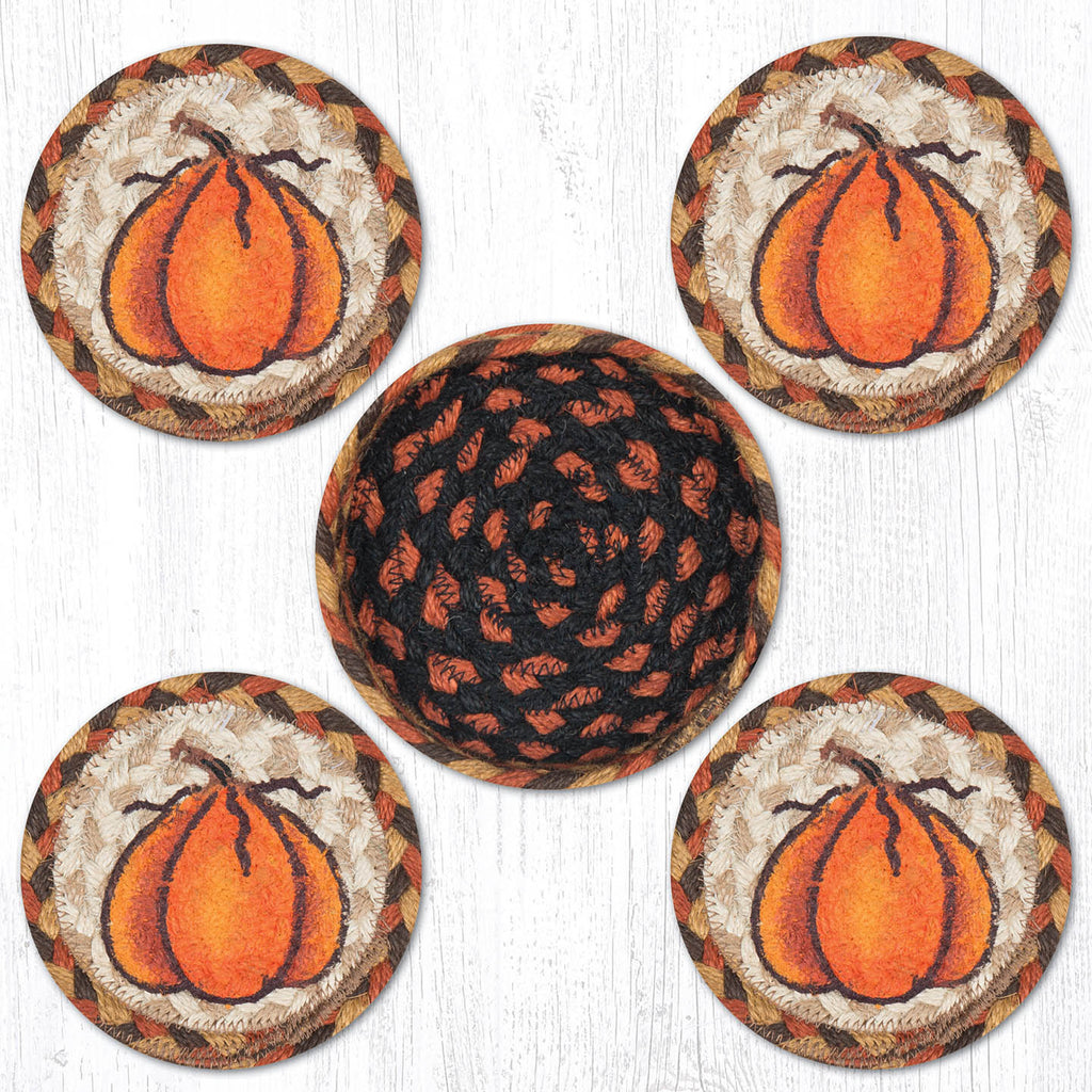 CNB-222 Harvest Pumpkin Coasters In A Basket